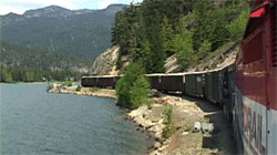 Riding in cab of BC Rail along Green Lake